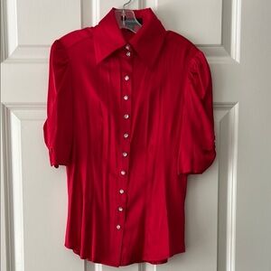 Bebe Red Women's Silk Botton Down Top